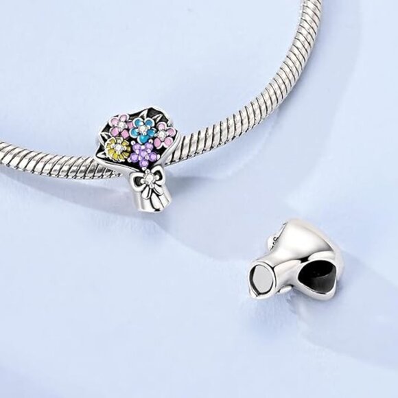 Sterling Silver Flower Bouquet Bead Charm - Fits Pandora  Bouquet Beadwork Cool 925 Sterling Silver Charms Hypoallergenic Beads